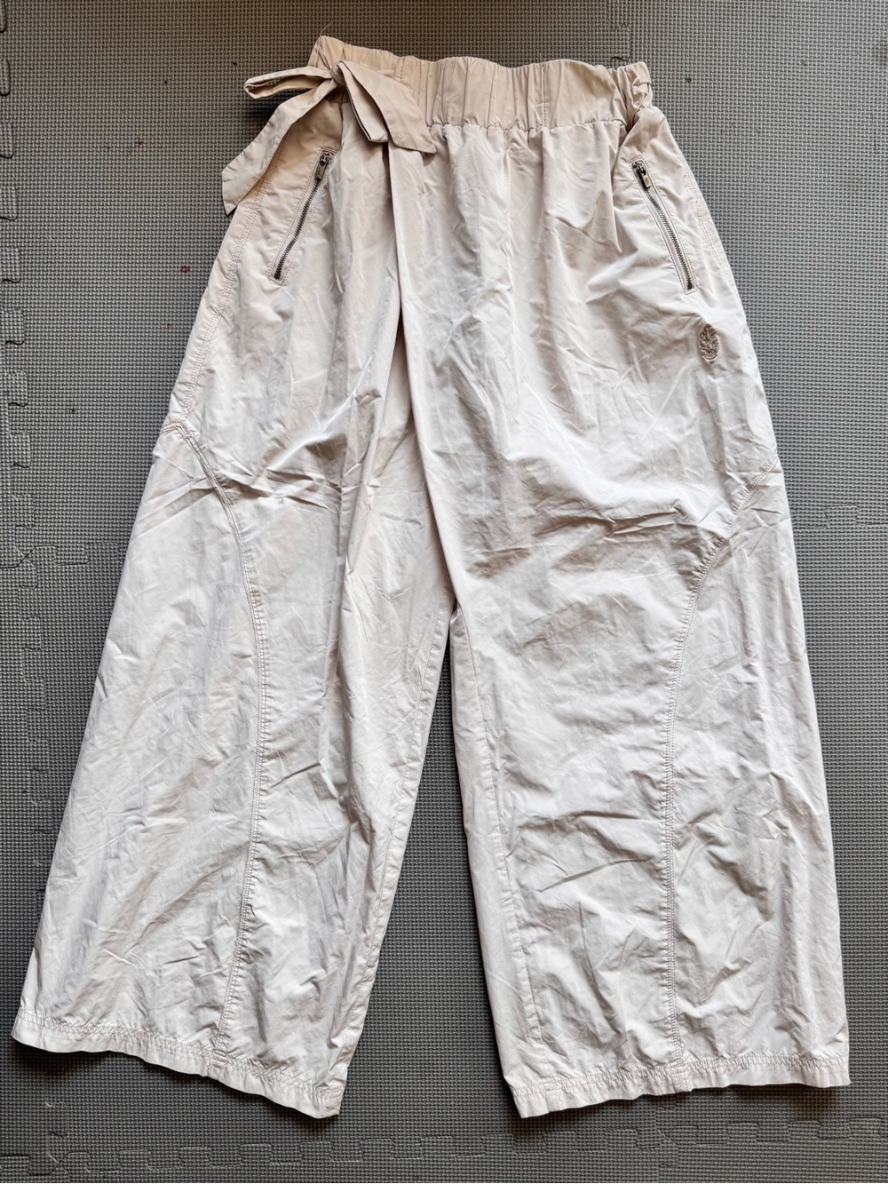 FP Movement Free People Wide Leg Wrap Tie Front Casual  Beige Pants Relaxed Fit